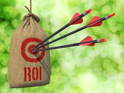ROI - Three Arrows Hit in Red Target on a Hanging Sack on Natural Bokeh Background..jpeg